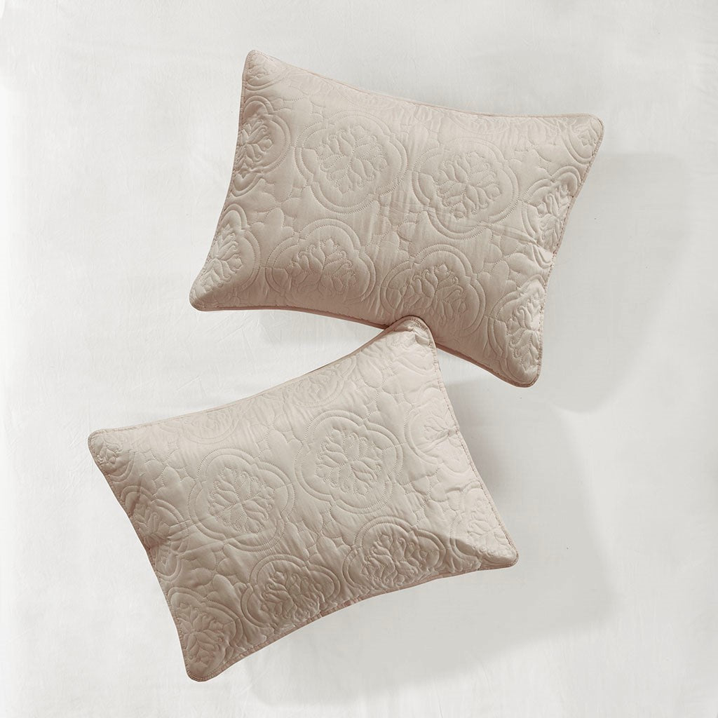 Reversible Bedspread Set with Quilted Medallion Design - Khaki