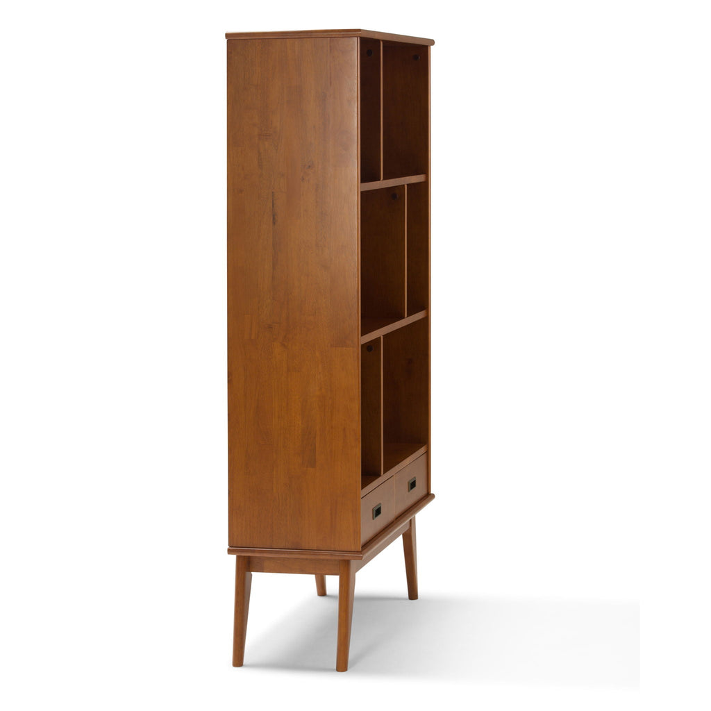 Mid Century Wide Bookcase with Storage Drawers - Multiple Colors