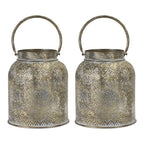 Punched bronze metal candle holder (set of 2)