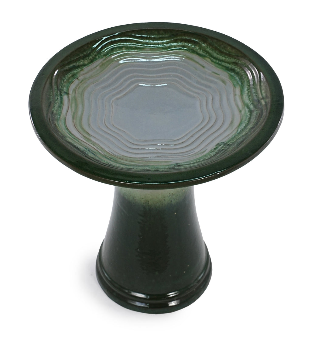 17" Ceramic Bird Bath with Swirl Pattern Pedestal - Grass Green