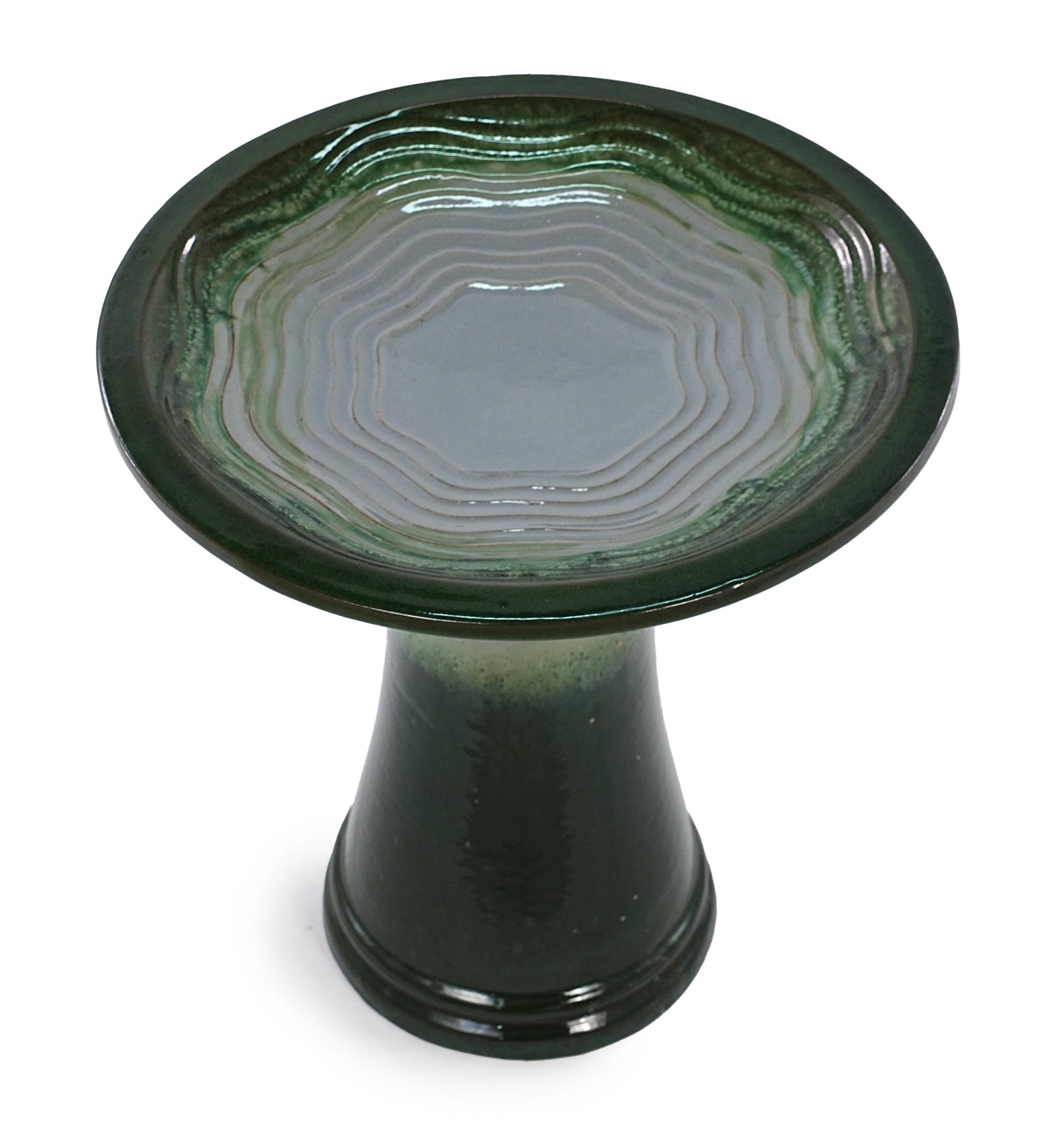 17" Ceramic Bird Bath with Swirl Pattern Pedestal - Grass Green
