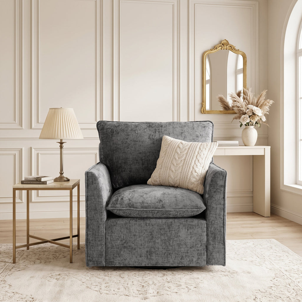 360° Swivel Accent Chair with Chenille Upholstery - Gray