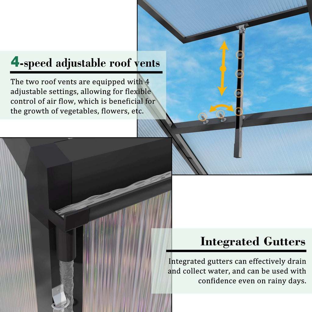 Gain Height Windproof Greenhouse with Heavy-Duty Frame - Black