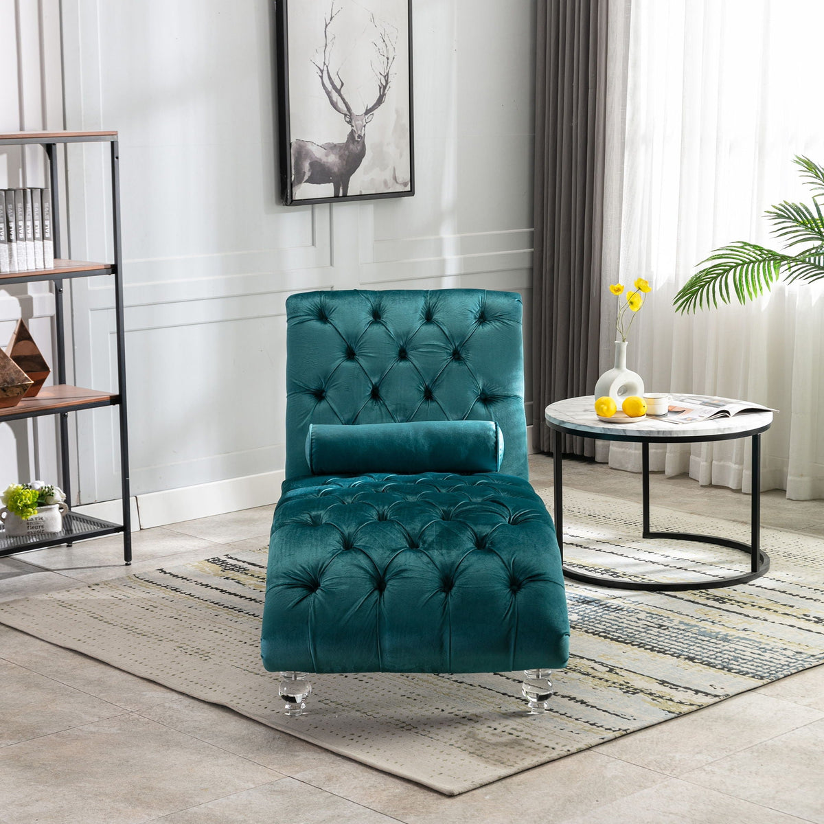 Velvet Button Tufted Chaise Lounge with Pillow - Multiple Colors