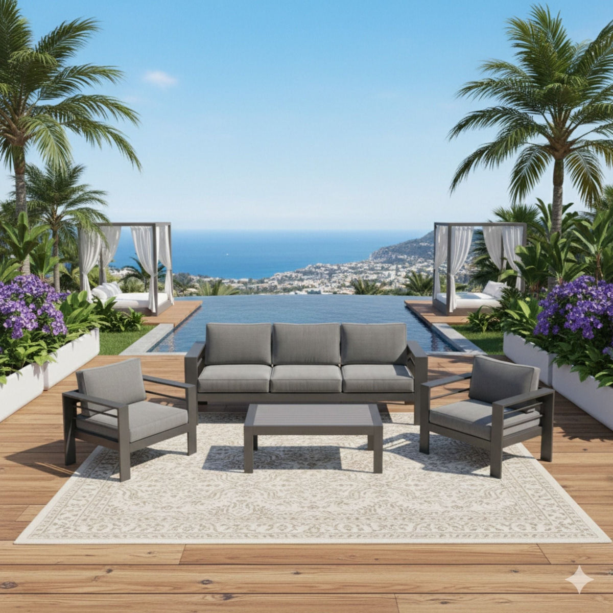 Outdoor Patio Set with All-Weather Cushions - Dark Gray