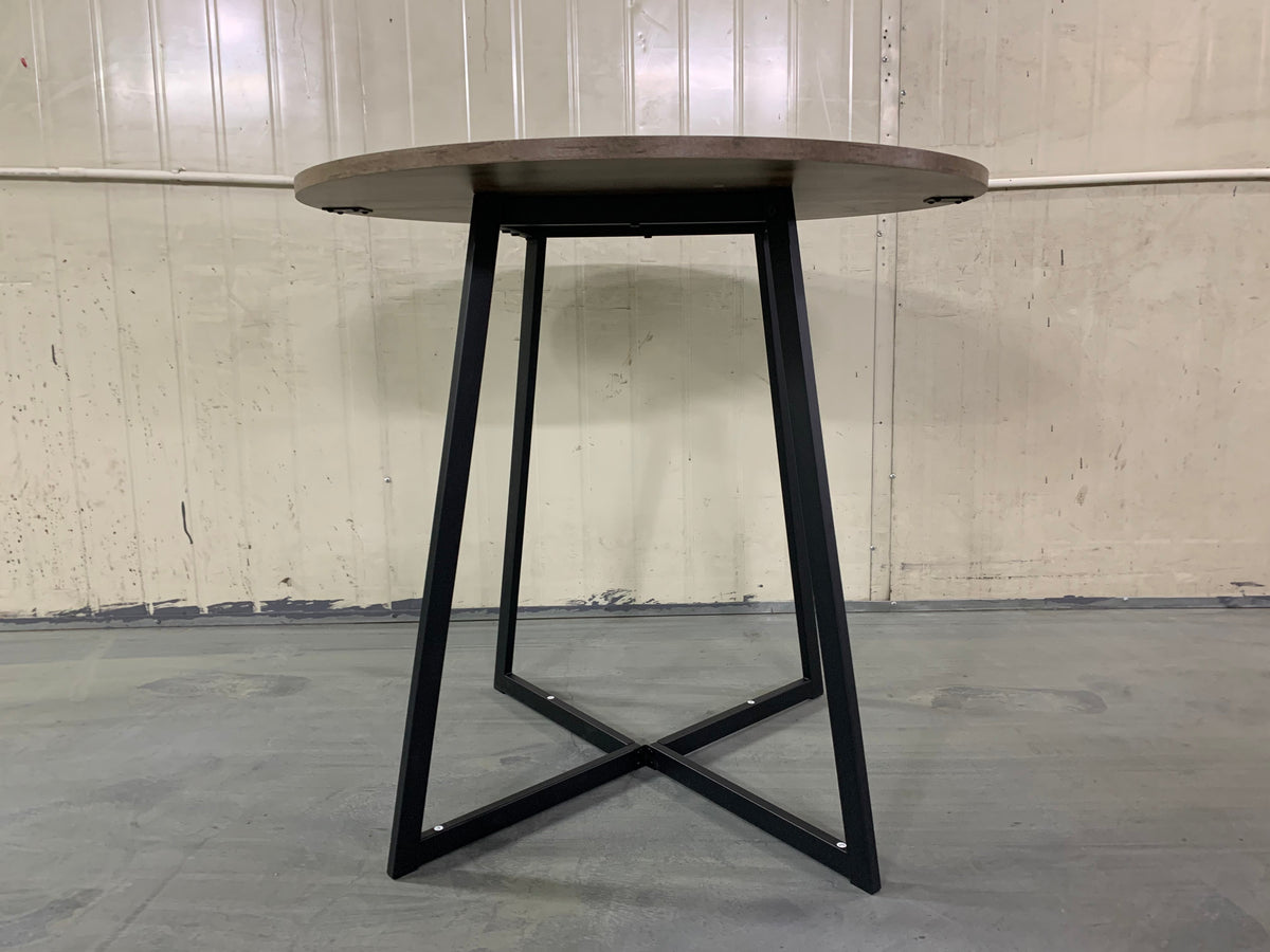 31.5 Inch Round Dining Table with Black Metal Legs - Brown