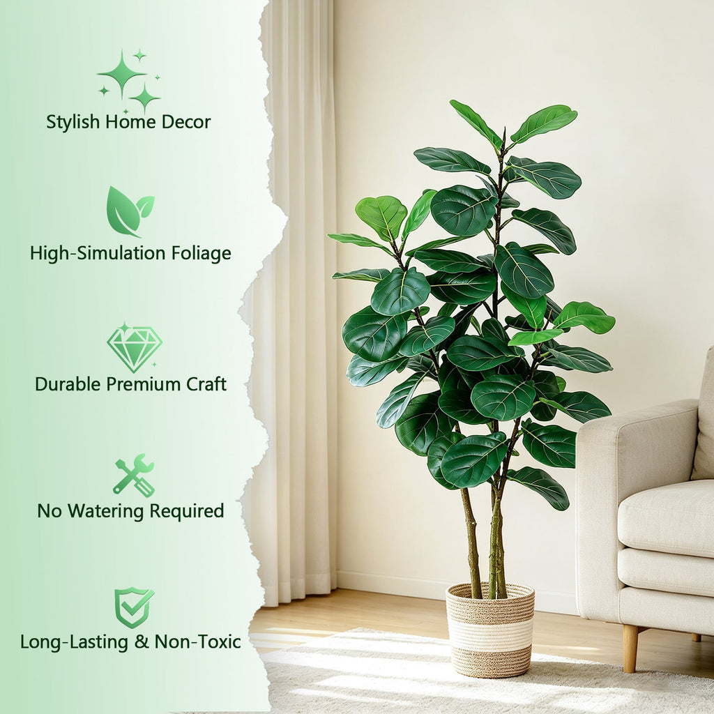 Artificial Fiddle Leaf Fig Tree 5FT with Planter - Green