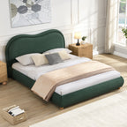 Queen Size Upholstered Platform Bed Frame with Rounded Corners Curved Headboard