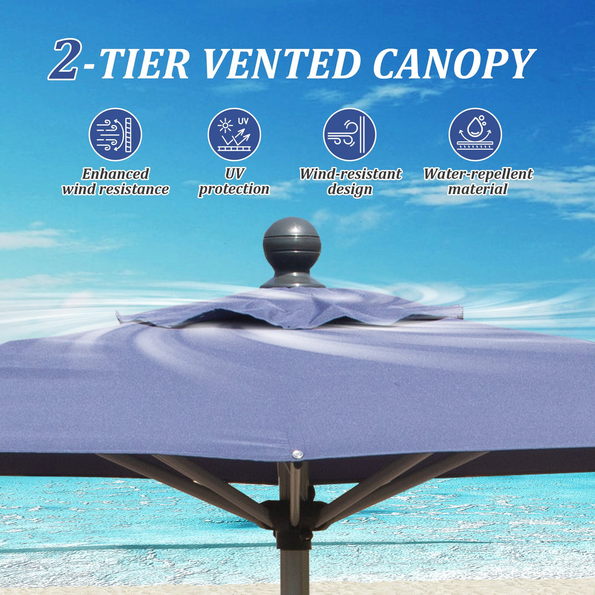 Rectangle Patio Umbrella with Crank Lift and Tilt Function - Navy Blue, Beige, Grey