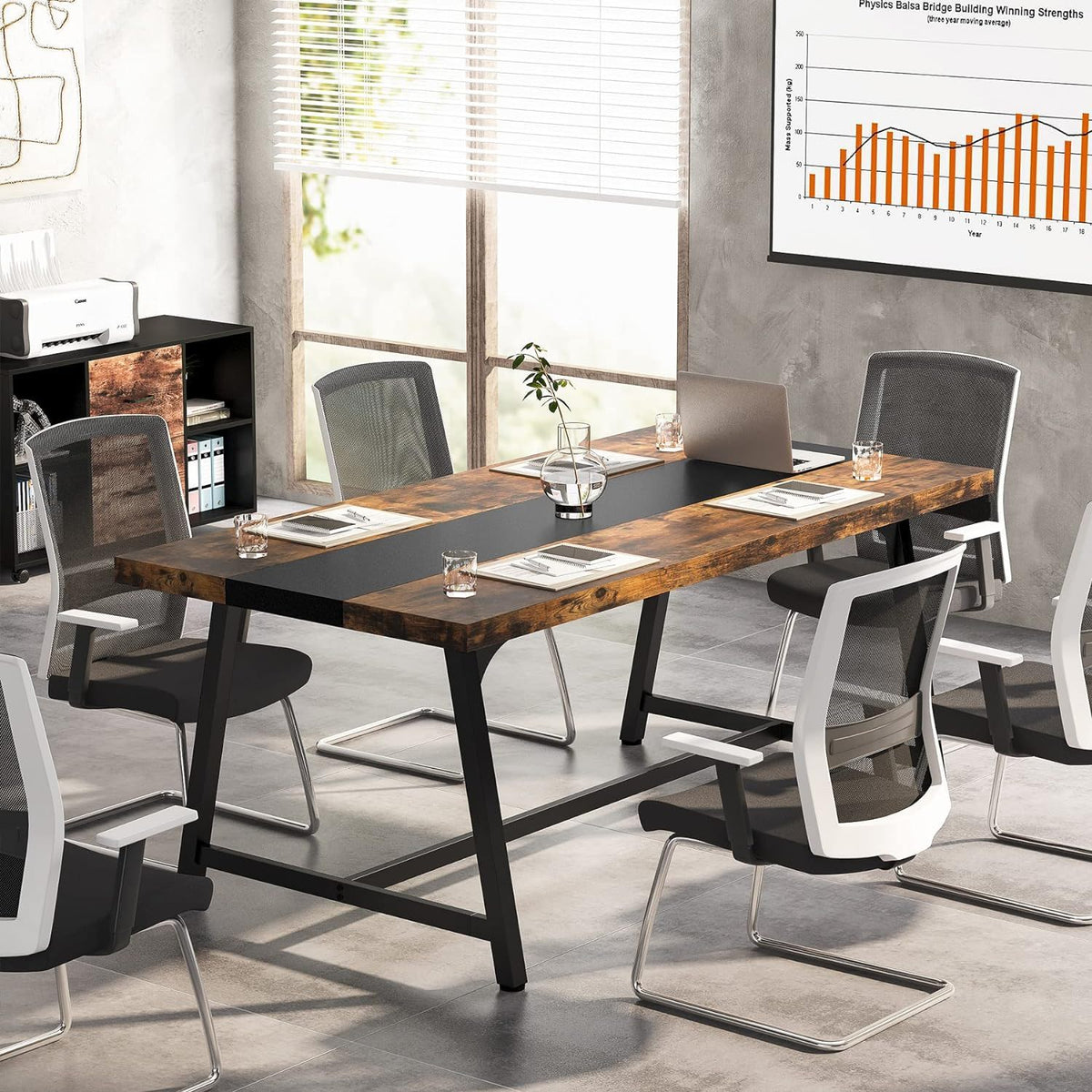 Modern Rectangular Conference Table for 6-8 People with Durable Frame - Dark Gray or Dark Brown
