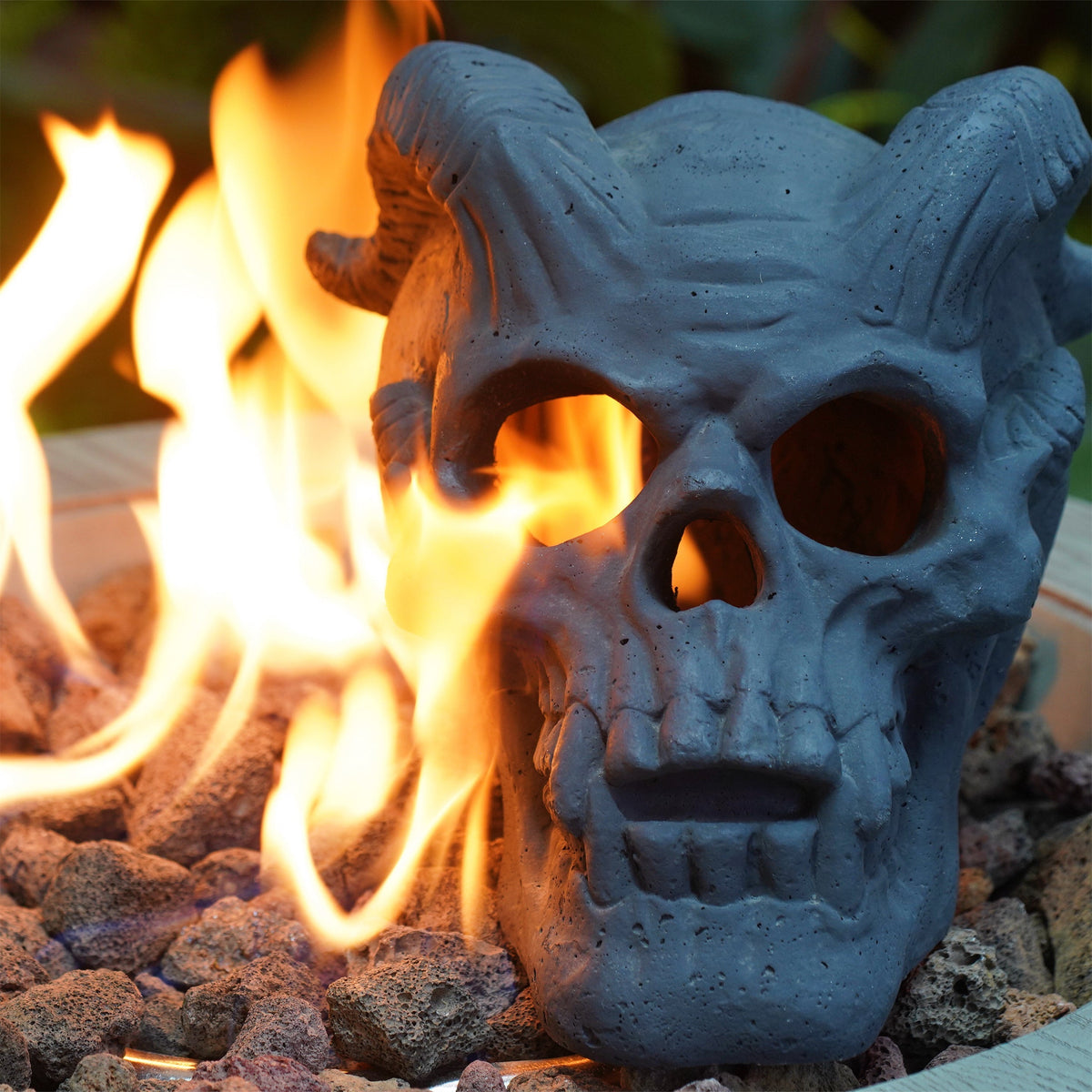 Hand-Forged Flame Skull for Fire Pits with Dramatic Flame Vents - Natural Finish
