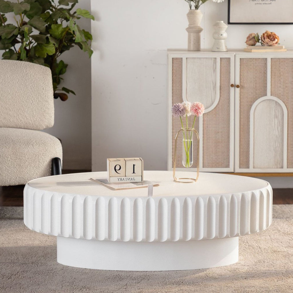 Fluted Storage Table with Lift-Off Lid - Cream White