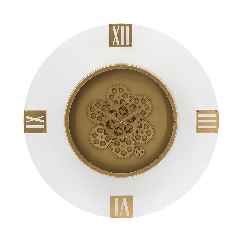 Round Moving Gear Wall Clock with Roman Numerals - Multicolor