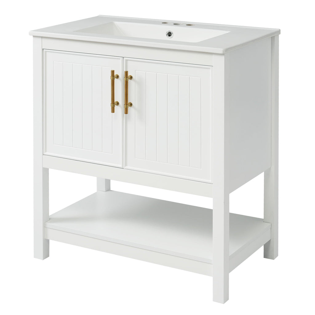 Elegant Bathroom Vanity with Ceramic Sink and Storage - White or Green