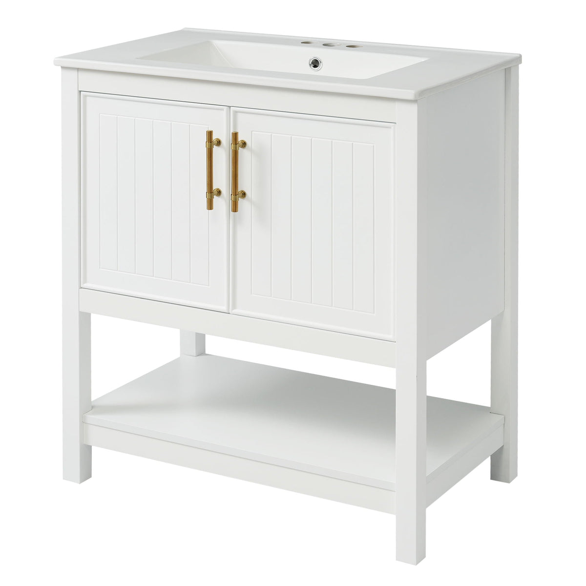 Elegant Bathroom Vanity with Ceramic Sink and Storage - White or Green