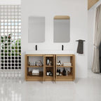 60" Double Sink Bathroom Vanity with Extra-Large Storage - Light Oak