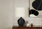 Black Ceramic Table Lamp with Ivory Linen Shade - Black