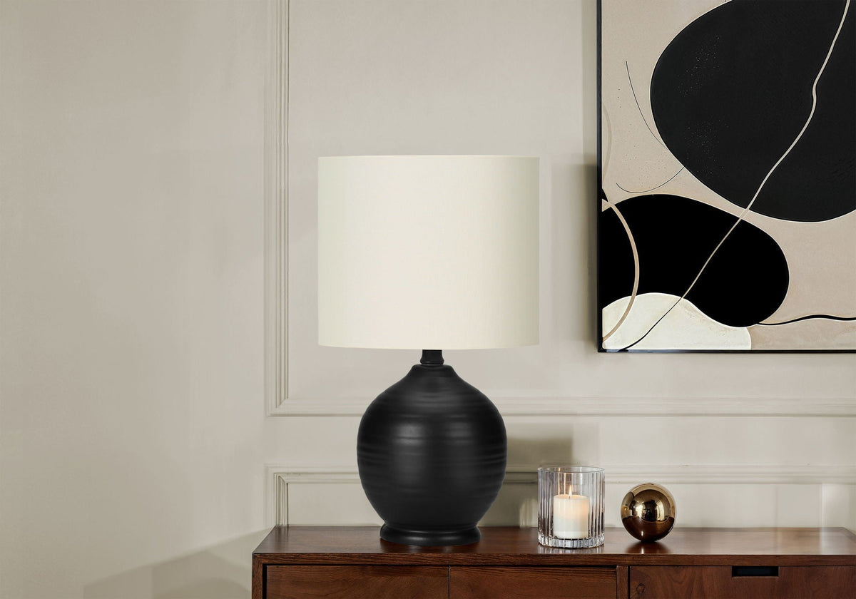 Black Ceramic Table Lamp with Ivory Linen Shade - Black