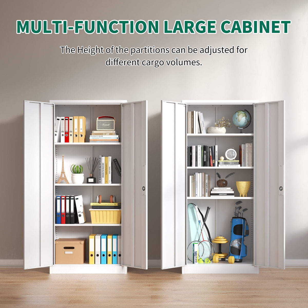 Heavy Metal Garage Storage Cabinet with Locking Doors - Black or White
