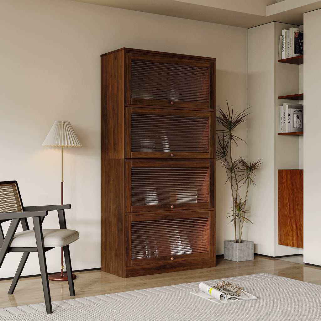 Contemporary Bookcase with Glass Doors and Dustproof Storage - Clear Glass
