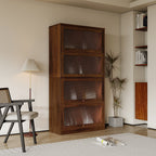 Contemporary Bookcase with Glass Doors and Dustproof Storage - Clear Glass