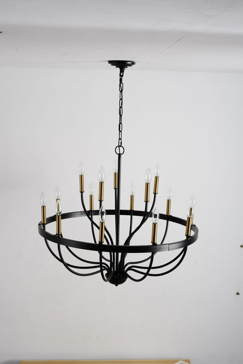 18-Light Industrial Iron Candle Chandelier with Adjustable Height - Gold & Black