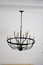 18-Light Industrial Iron Candle Chandelier with Adjustable Height - Gold & Black