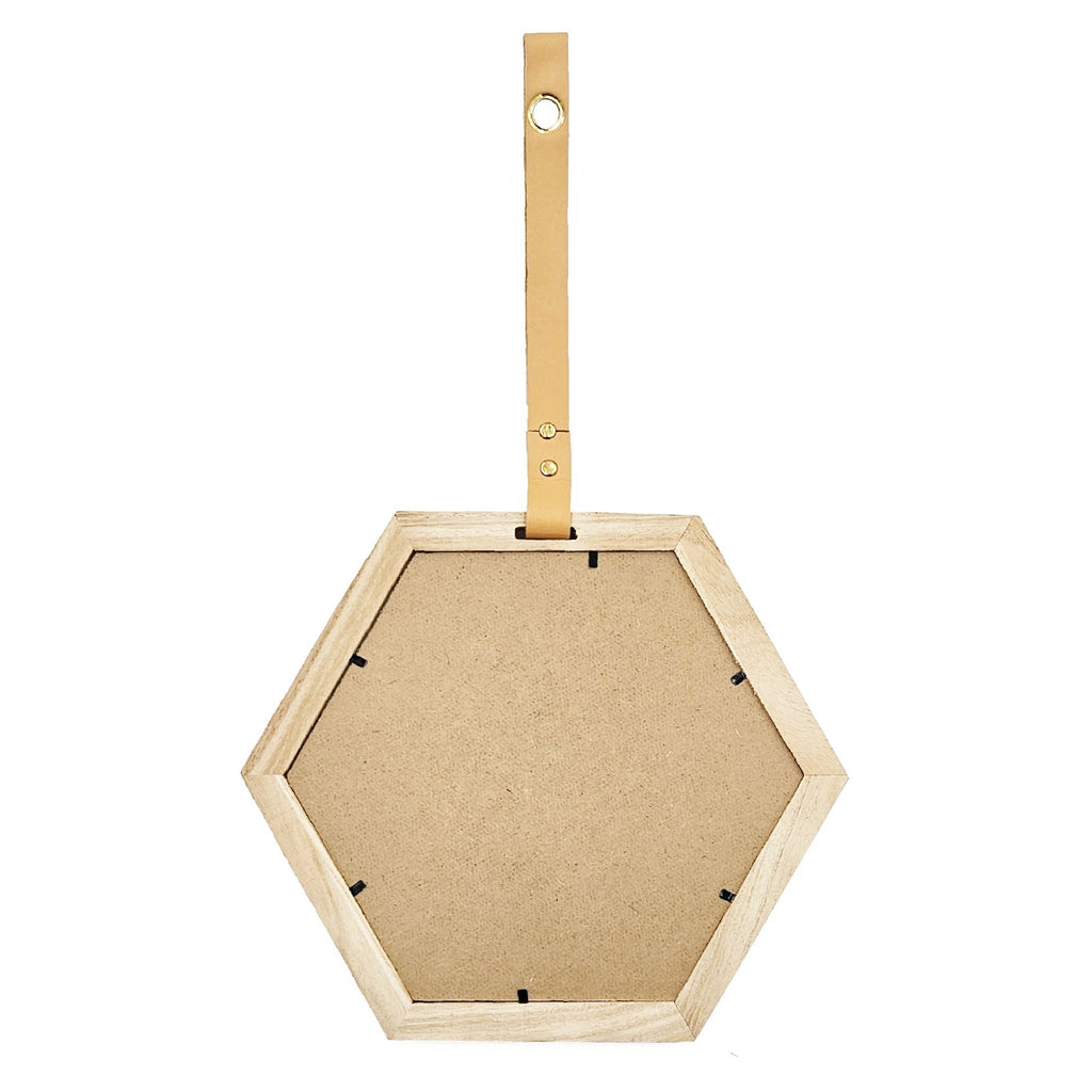 Light Brown Hexagon Wall Accent Mirror with Wood Frame – Set of 2