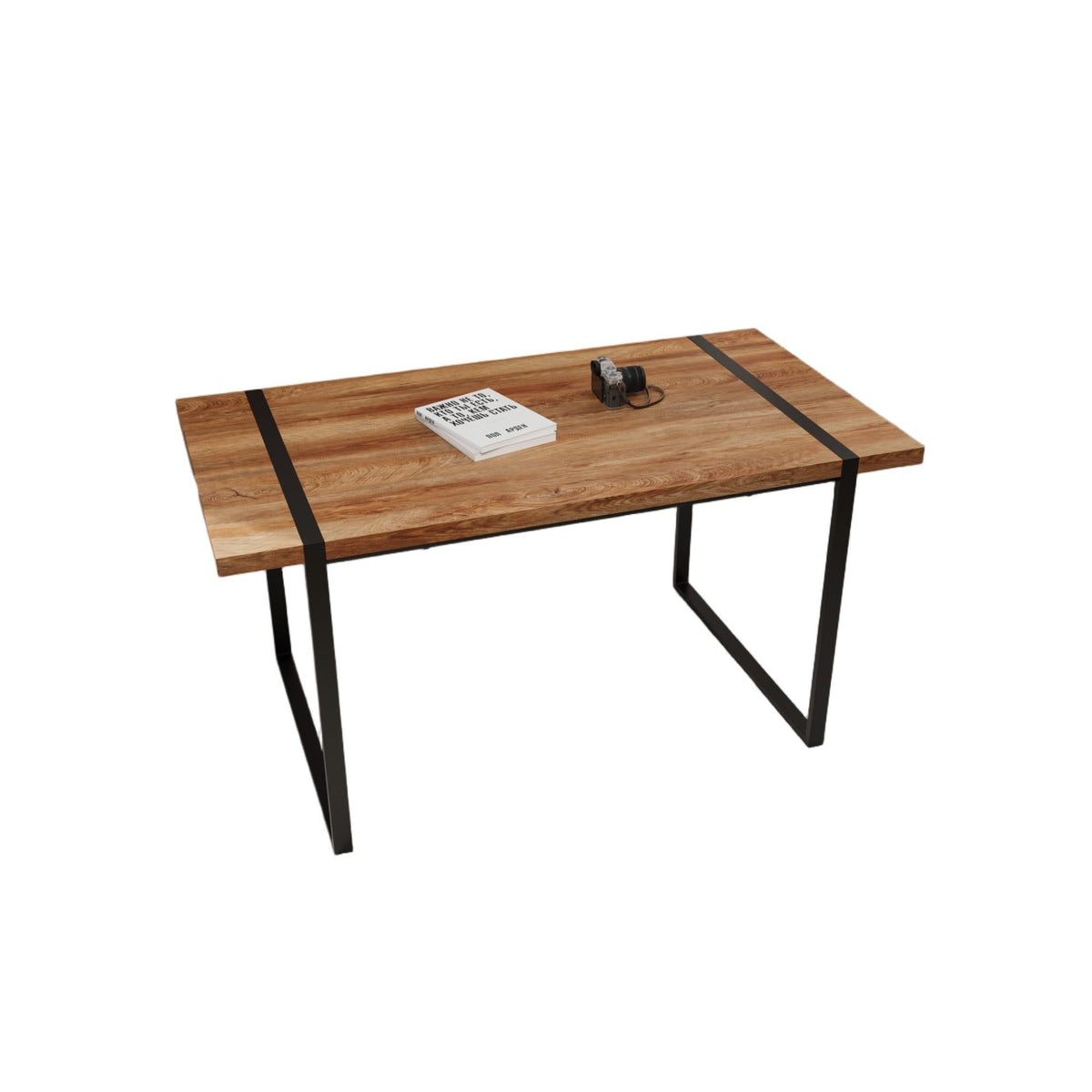 Rectangular Wood Dining Table with Metal Legs - 4 to 6 Person Capacity