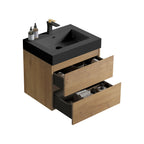 Natural Oak Bathroom Vanity with Floating Quartz Sink - Light Brown