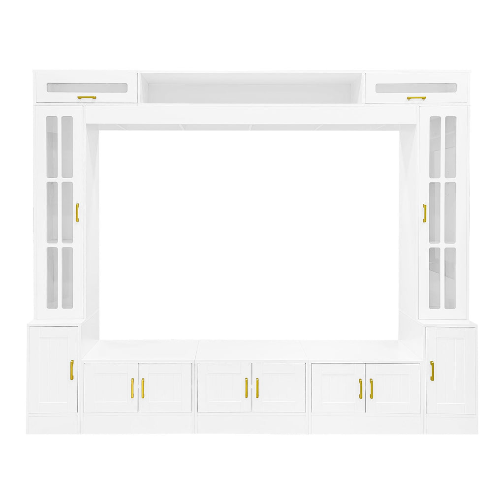Wall Unit Entertainment Center with Glass Doors - White or Black