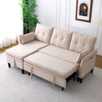 Reversible Chaise Sleeper Sectional Sofa with Storage - Cotton-Linen Upholstery