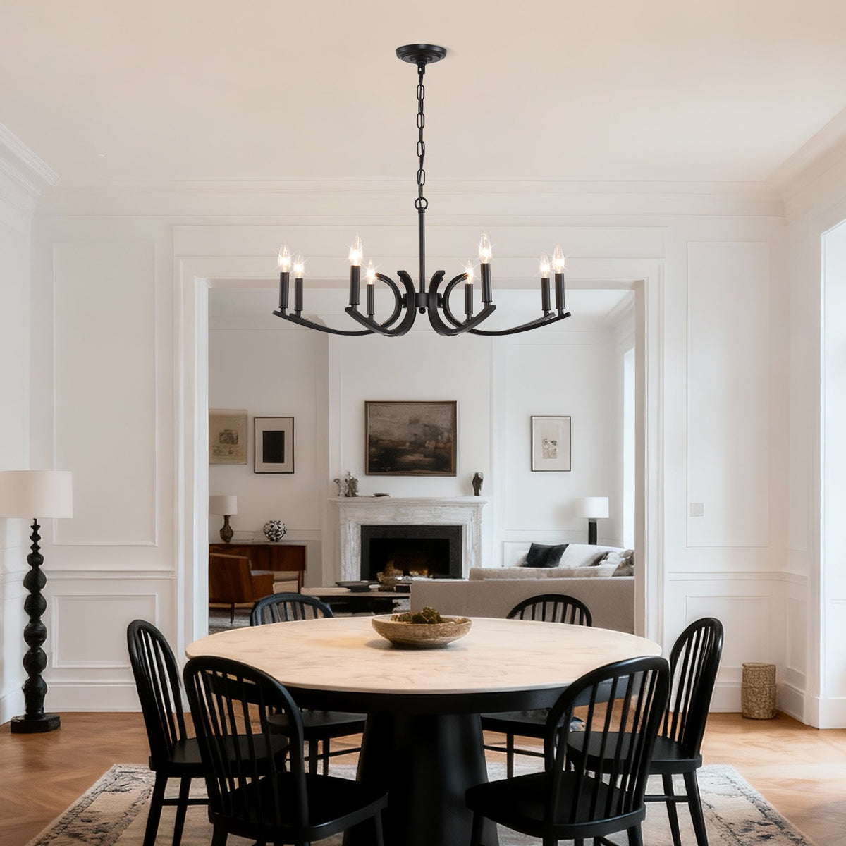 8-Light Farmhouse Chandelier with Adjustable Height - Black Metal