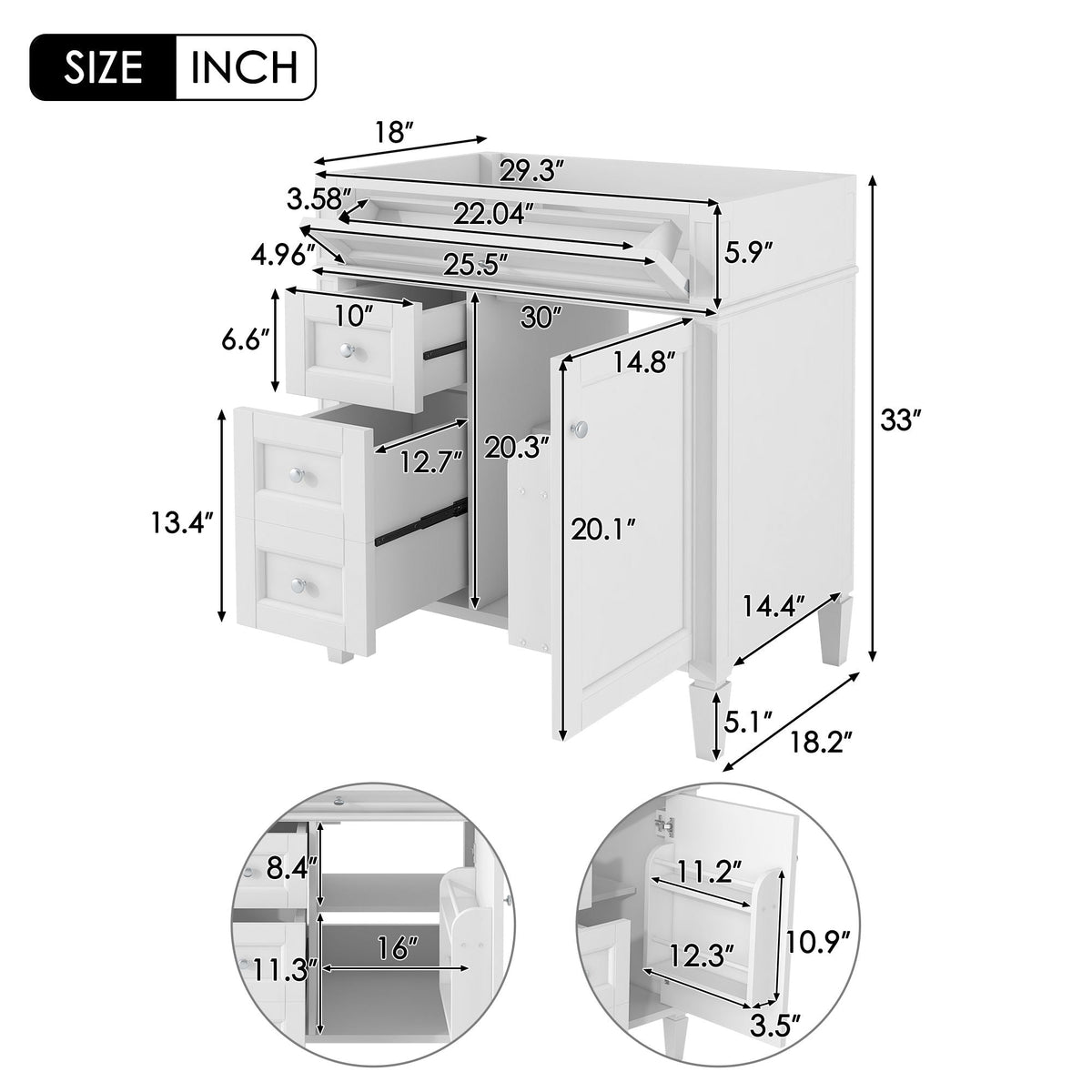 Bathroom Vanity with 2 Drawers and Tip-Out Storage - Multiple Colors