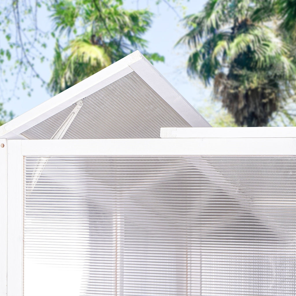 Wooden Lean To Greenhouse with Walk-In Design - White / Gray