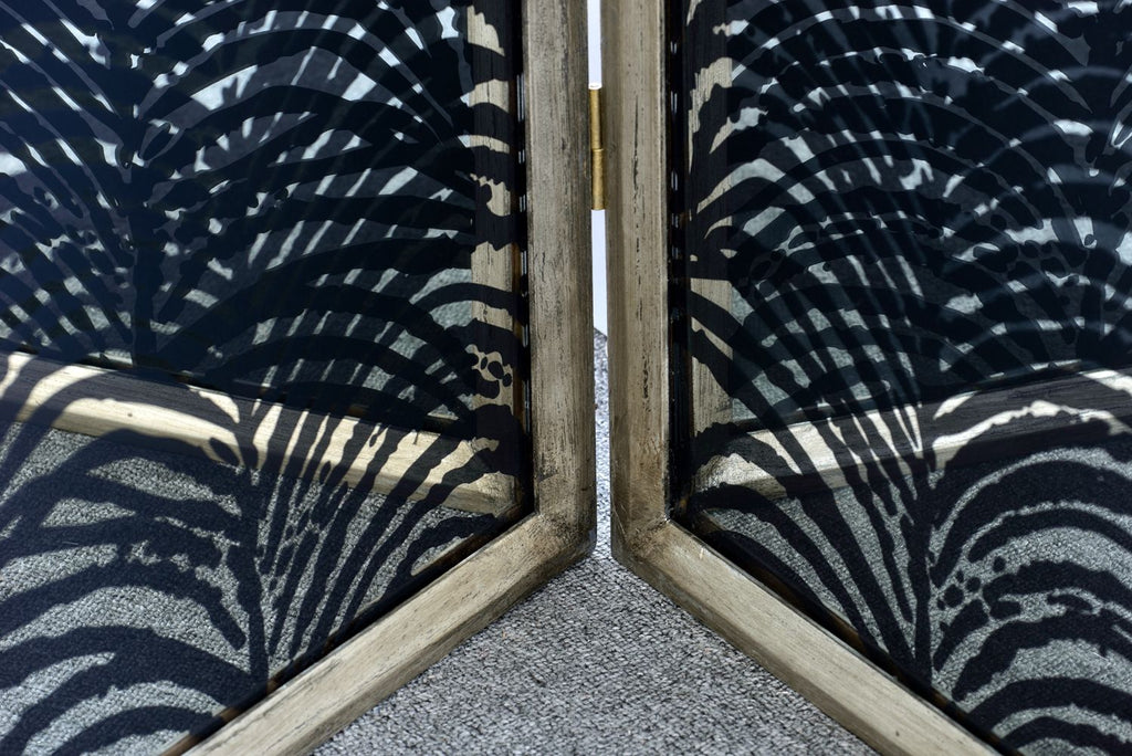 Herero 4 Panel Decorative Room Divider with Glass and MDF - Black