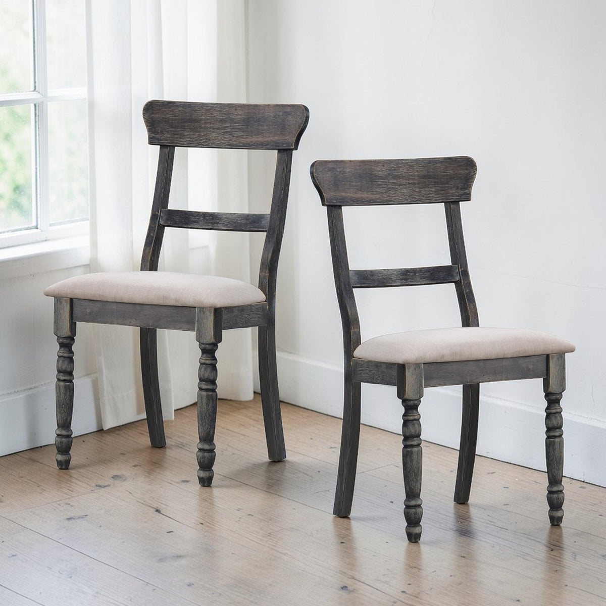 Linen Weathered Side Chair Set with Padded Seat - Light Brown