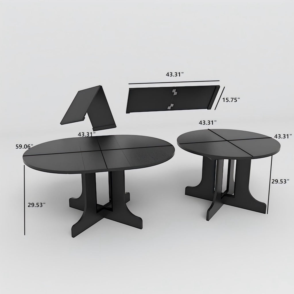 Expandable Oval Farmhouse Dining Table with Removable Leaf and X-Shaped Base - Black