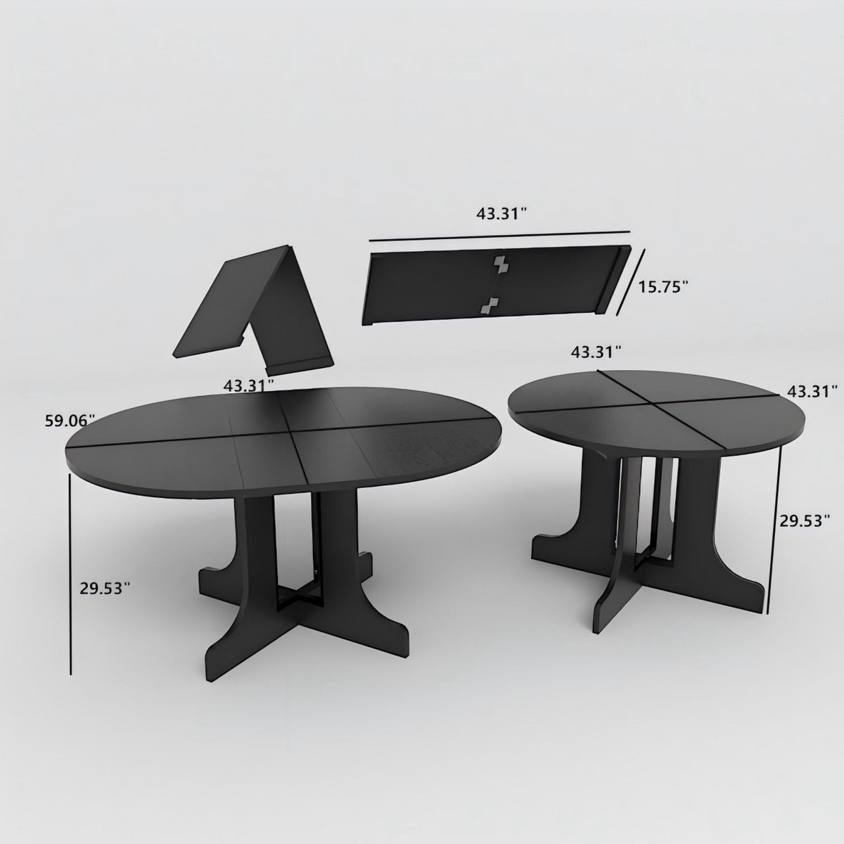 Expandable Oval Farmhouse Dining Table with Removable Leaf and X-Shaped Base - Black