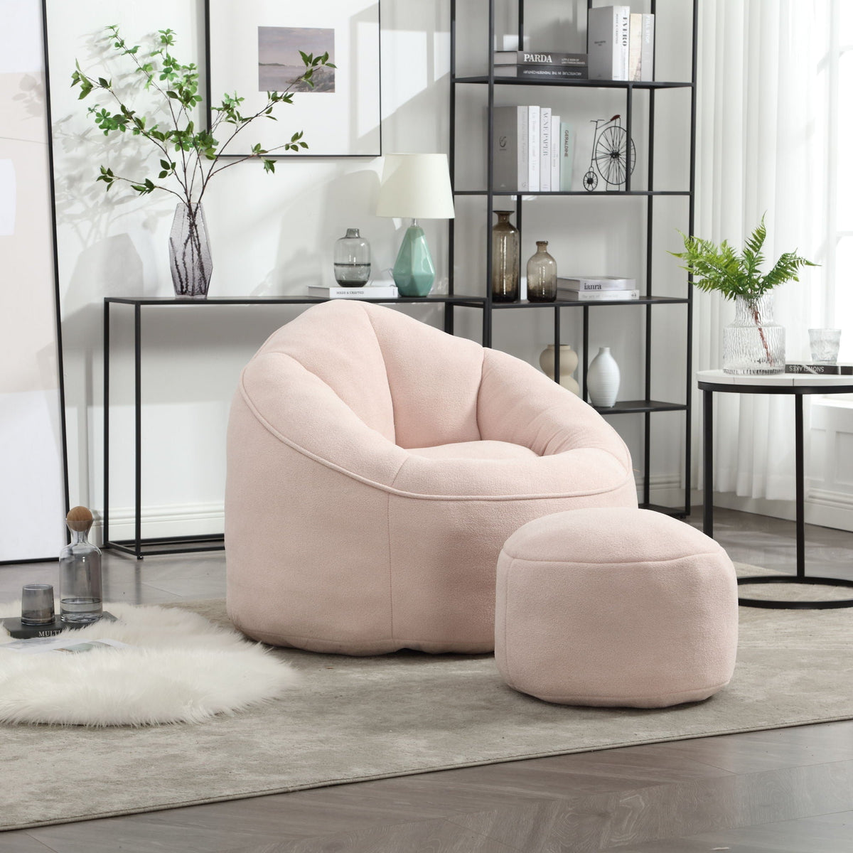 High Pressure Foam Bean Bag Sofa Chair with Footrest – Multiple Colors