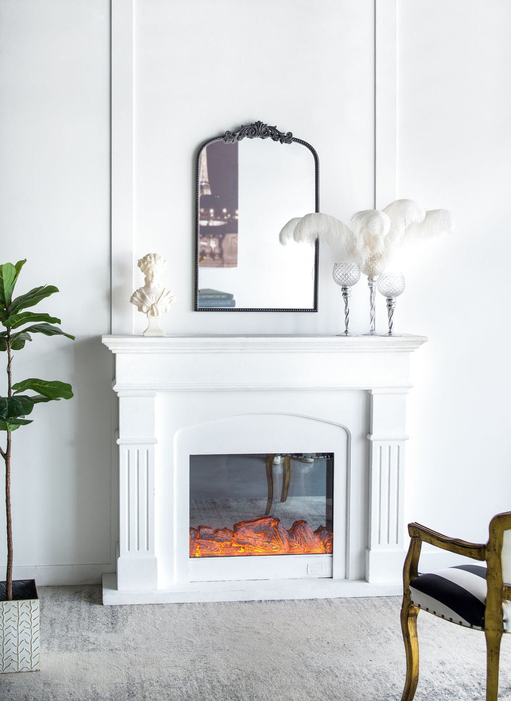 Baroque Inspired Arch Wall Mirror with Ornate Design - Gold or Black