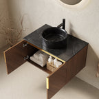 30" Wall-Mounted Bathroom Vanity with Ceramic Sink - Brown Oak