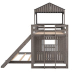 Loft Bunk Bed With Playhouse, Slide, and Guardrails - Twin Over Full