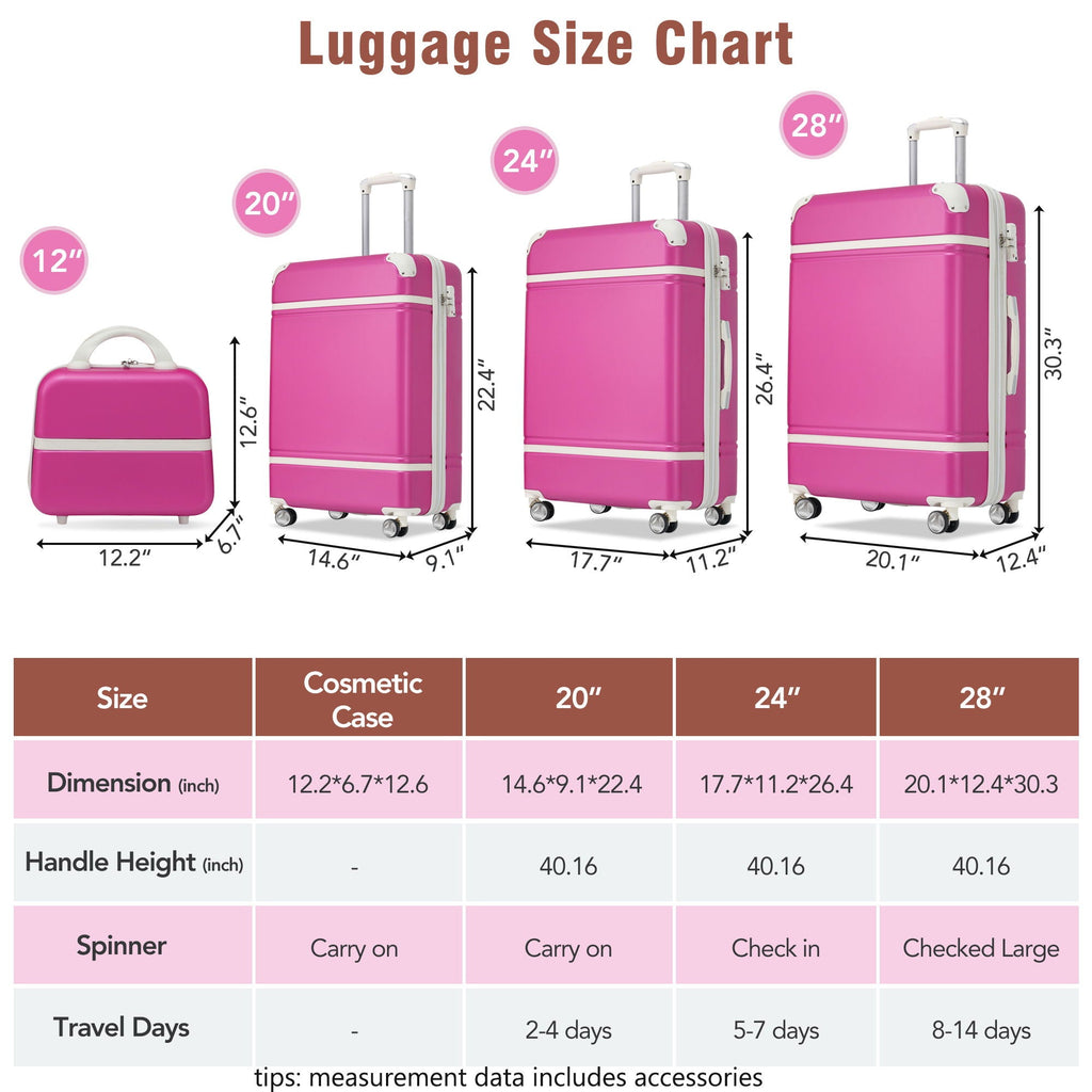 Hardshell Luggage Sets 4 Pieces with TSA Lock - Lightweight, Multiple Colors