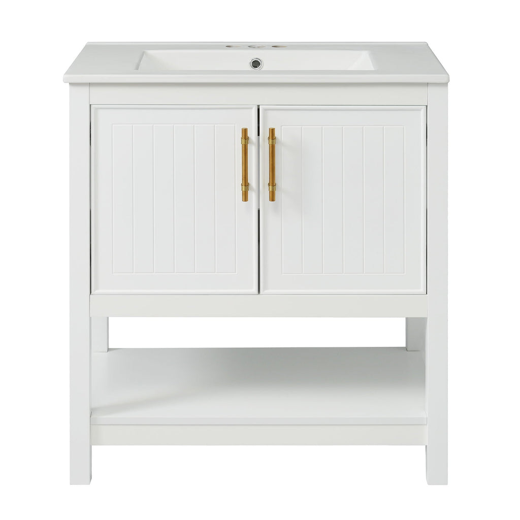 Elegant Bathroom Vanity with Ceramic Sink and Storage - White or Green