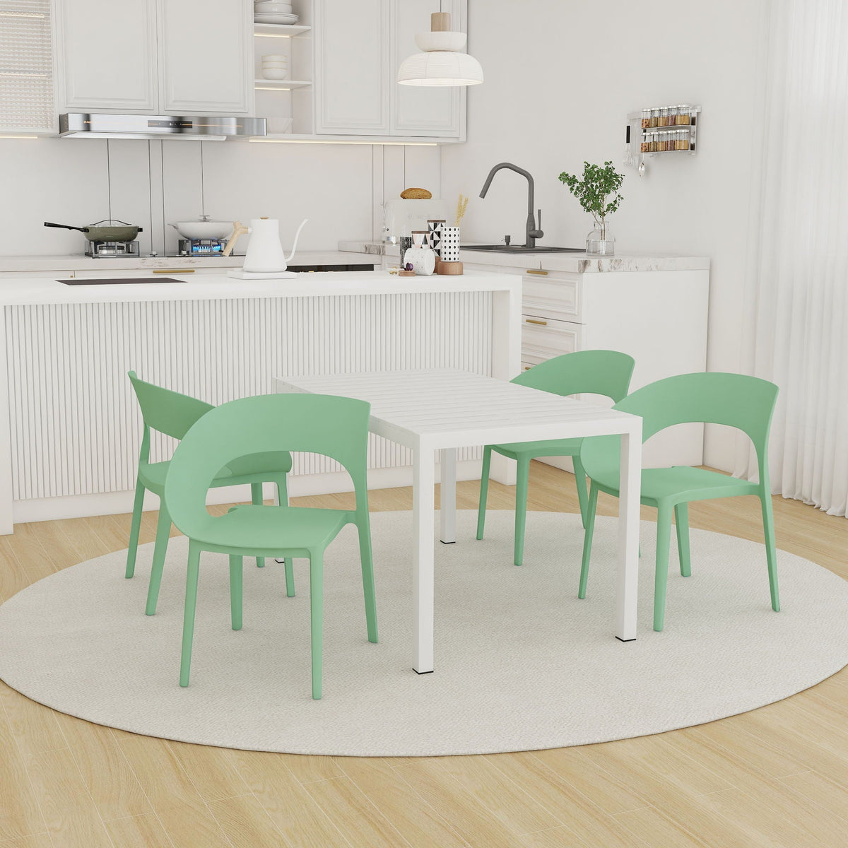 Modern Outdoor 4 Piece Dining Set with Ergonomic Chairs - Green or Orange