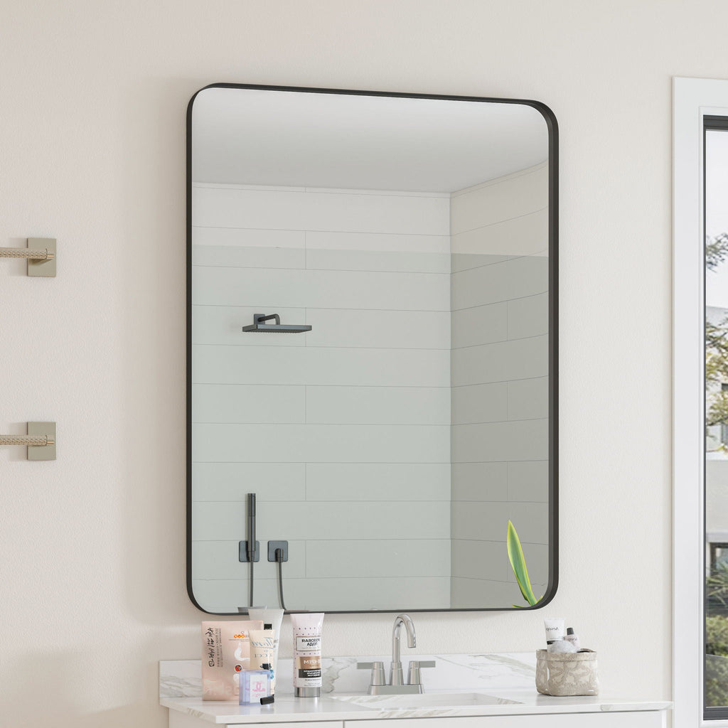 Rectangular Metal Framed Wall Mirror with Modern Design - Black