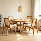 5-Piece Round Extendable Solid Wood Dining Table Set