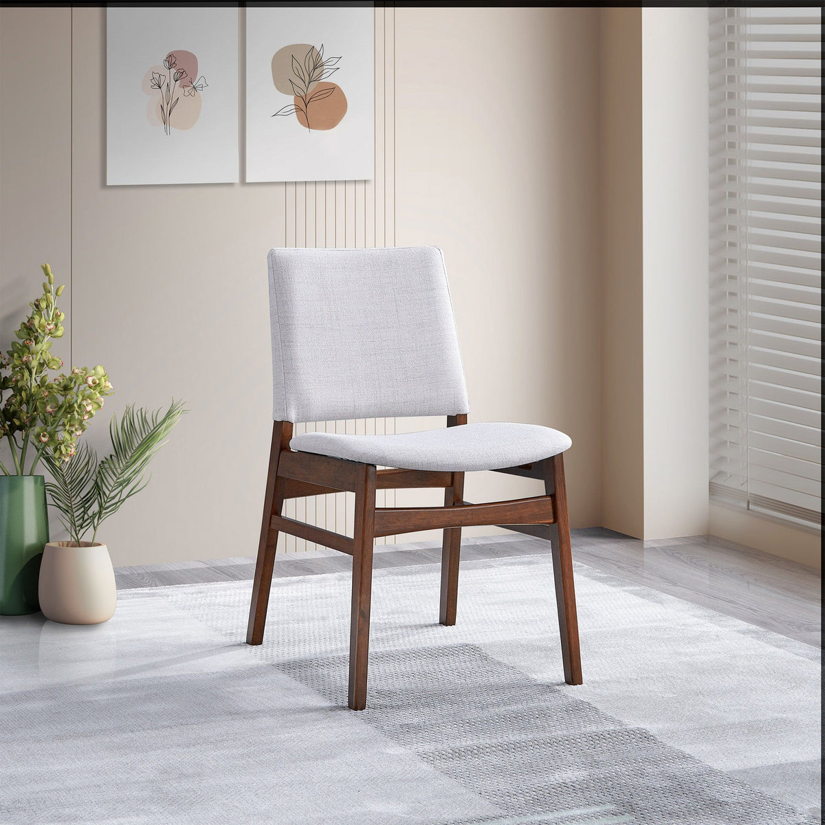 Brown / Light Gray Dining Chair Set with Solid Wood Frame - Set of 2