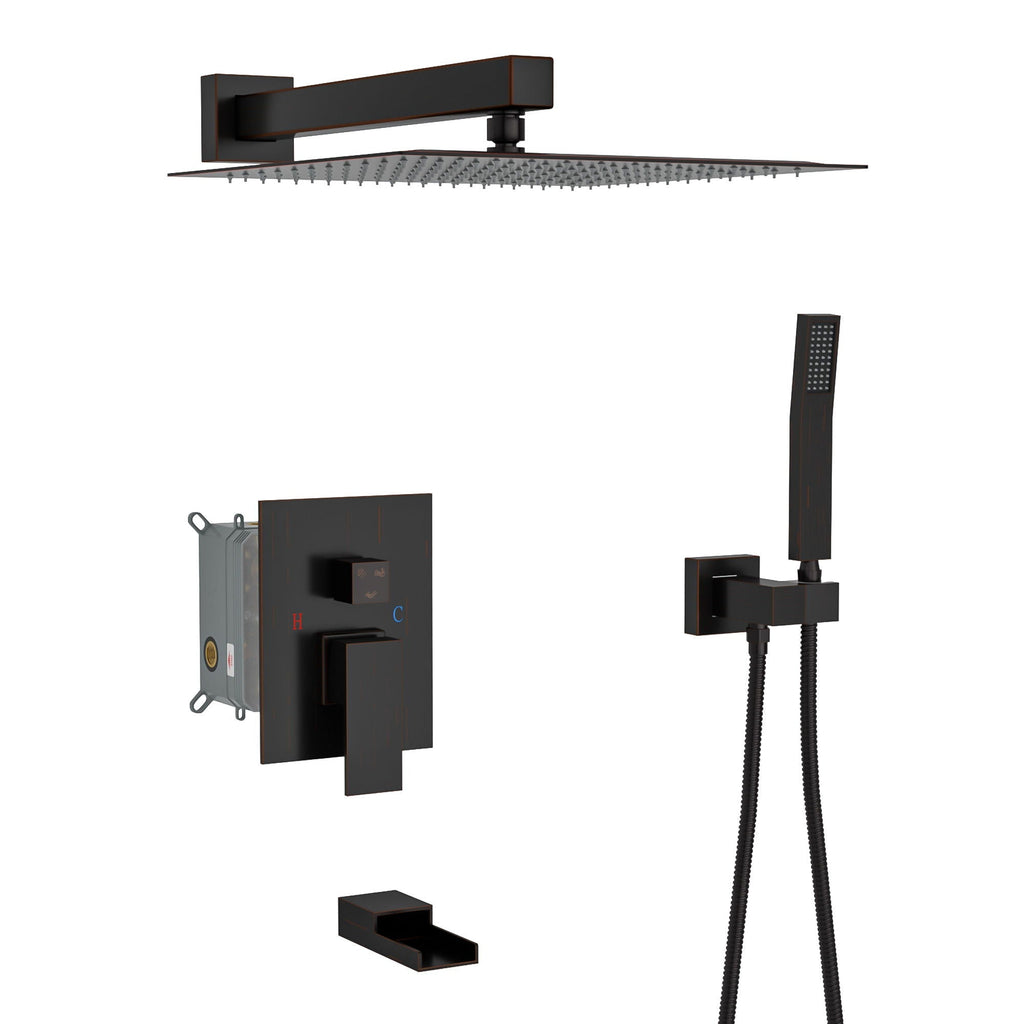 10-Inch Wall Mounted Square Shower System with Rough In Valve - Black or Gray